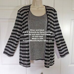 Silver & black R & M Richards Karen Kwong tank top + open front blazer 42" bust